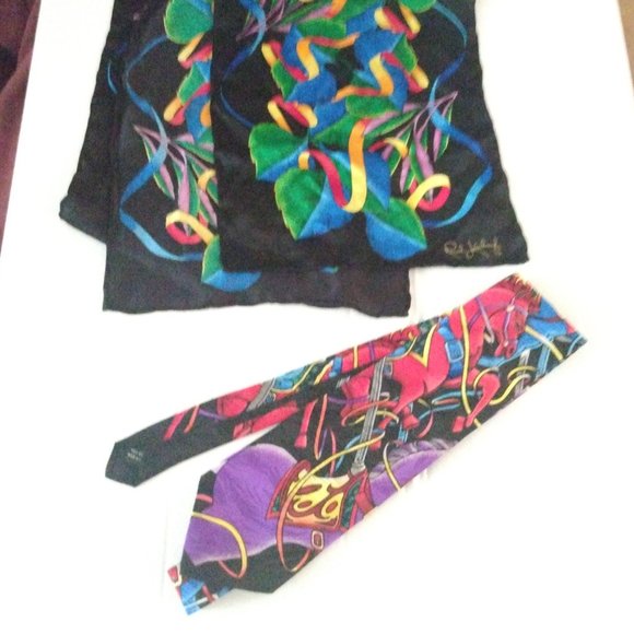 ❤️2 PC RUSH LIMBAUGH HORSE THEME TIE AND SCARF Gold Chain Tie - Picture 1 of 8